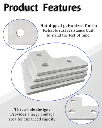 Hot-Dipped Galvanized L-Shaped Plate 3/16", 1-5/8" Strut, 3-Hole, 6-Pack