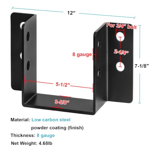 2 PCS 6x8 Face-Mount Joist Hanger, Pergola Wall Mount Bracket - size: Fits 6x8 Wood