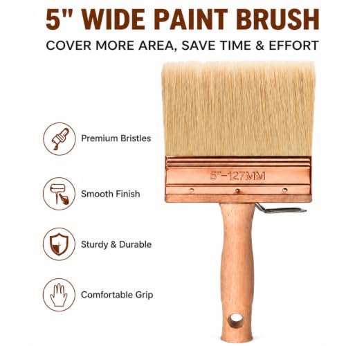 Deck Stain Brush 5", Attachable Paint Brush with Wooden Handle - color: 5 Inch