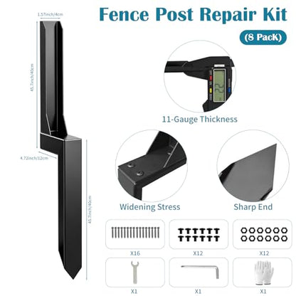 8 Pcs Fence Post Repair Kit,Broken Wood Support, Heavy Duty Fence Post Anchor Ground Stakes for Repair Tilted
