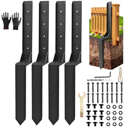 Fence Post Repair Kit,Heavy Duty Fence Post Anchor Stakes (Black-4 Pack) - color: Black-4 Pack
