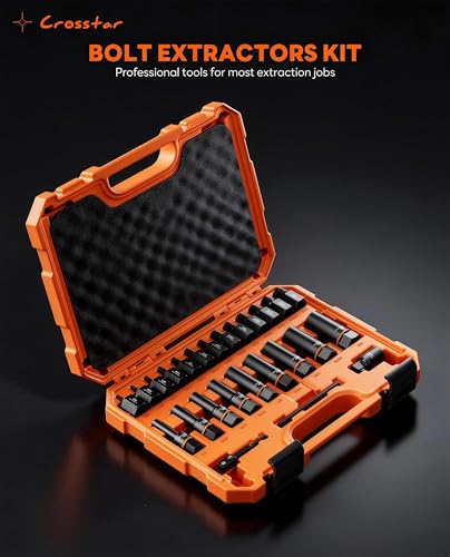 Crosstar 25Pcs Bolt Extractor Kit,3/8" Drive Screw & Nut Remover Set