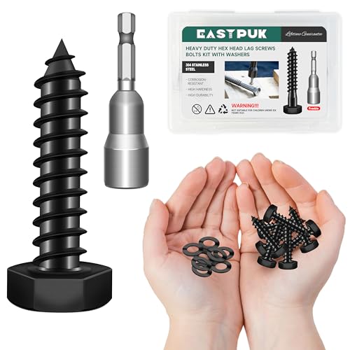 (20Sets) 1/4" x 1-1/4" Hex Head Lag Bolts, Heavy Duty Lag Screws with Washers, 304 Stainless Steel, 1/4 Bolt for Wood, Fully Thread, Black Oxided - size: 1/4" x 1-1/4"