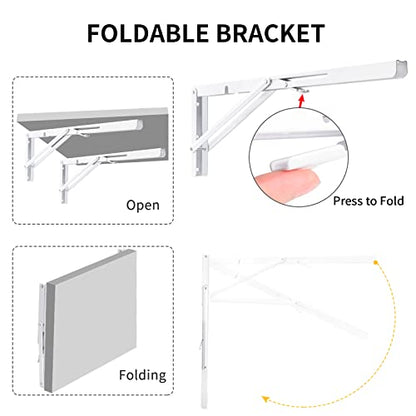 YUMORE Folding Shelf Brackets, 20 Inch Heavy Duty L Bracket, White, 2 Pack - color: White, size: 20 Inch