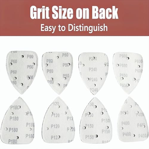 100 PCS Mouse Detail Sander Sandpaper 6 Holes, 80 Grit Hook and Loop Detail Sandpaper Aluminum 0xide Mouse Sanding Pads Triangular Sanding Sheets for Detail Mouse Sander - size: 6 Holes-80 Grit