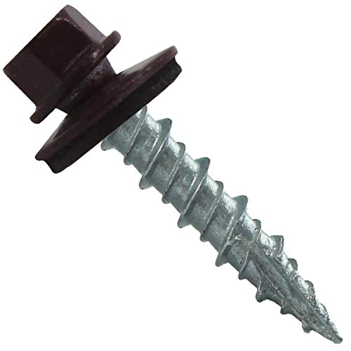 10 x 1 Burgundy Metal Roofing Screws - Hex Washer Head- Self-Starting/Tapping - EPDM Washer. 1 Bag - 250 Screws - color: BURGUNDY, size: 1"