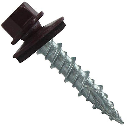 10 x 1 Burgundy Metal Roofing Screws - Hex Washer Head- Self-Starting/Tapping - EPDM Washer. 1 Bag - 250 Screws - color: BURGUNDY, size: 1"