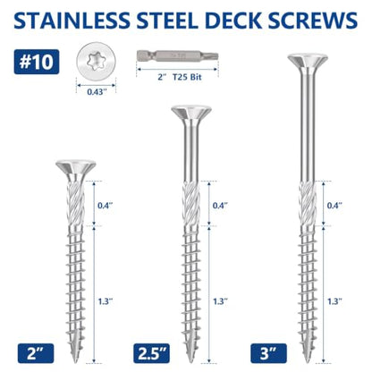 #10x3inch Stainless Steel Deck Screws 50 PCS Wood Screws with T25 Star Bit - size: #10*3"-50pcs
