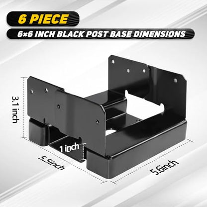 Black 6Pcs 6x6 Post Base Brackets Fit for Concrete Inner Size 5.5"x5.5" - size: Black