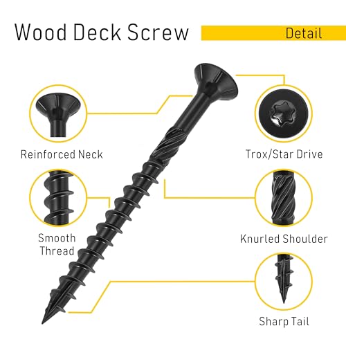 150pcs Deck Screws #8 x 1-5/8 Inch Wood Screw Star/Trox Drive Structural Screw for Timber, Log, Landscaping Wood Etc. - color: Black, size: #8 x 1-5/8"