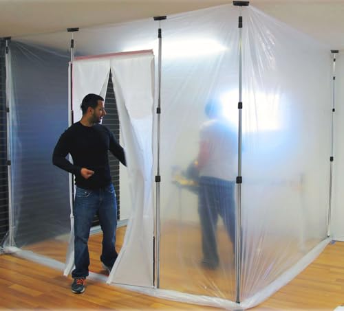 4 Pack Stainless Steel Zipper Walls Poles Kit, 12FT Retractable Efficient Construction Temporary Dust Containment Barrier System - size: 12 Feet