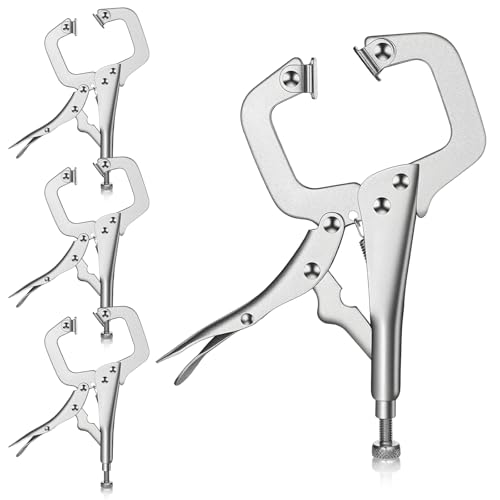 4 Pcs 11 Inch Locking C Clamp Heavy Duty Welding Clamps Pliers Vise Grip Clamps with Swivel Pad with Regular Tip and Swivel Pad for Craftsmen Home Workshop - size: 11 Inch,Set of 4
