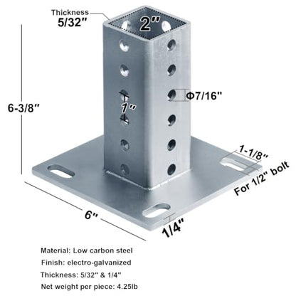 2 Pack 2" x 2" Square Sign Post Anchor Base, Surface Mount - size: for 2" Post