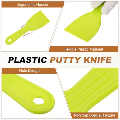 HARFINGTON 5pcs Putty Knife Scraper 3" Width Flexible Plastic Yellow - color: Yellow, size: 3"