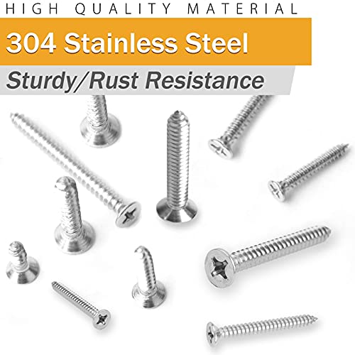 VIGRUE 450Pcs Stainless Steel Wood Screws Set #4#6#8#10#12 Phillips Flat Head Sheet Metal Screw Self Tapping Screws Assortment Kit, Length 1/4" to 2" - size: 450Pcs Pan Head #4#6#8#10#12