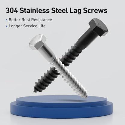 21 Sets 5/16" x 1-1/2" Hex Head Lag Screws Bolts with Flat Washers 304 Stainless Steel 18-8 Heavy Duty Lag Screw for Wood, Driver Bit Included - size: 5/16x1-1/2 (21sets)