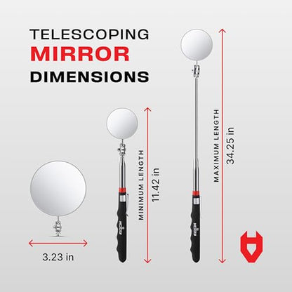 NoCry Heavy Duty Telescoping Inspection Mirror — 3.23 Inch Round Mirror - style: Telescoping Inspection Mirror