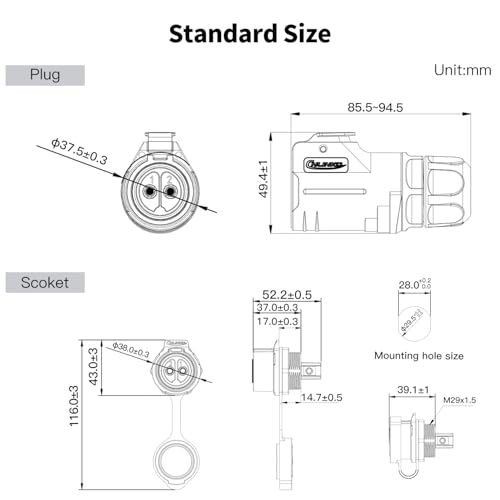 CNLINKO LP-28 2-Pin Waterproof Connector Screw Lock Circular Connector, IP68 Quick Plugging Aviation Connector, M28 Single Hole Socket Panel (2-PIN Screwing) - size: 2-Pin Screw-Assembly, style: Single-Hole Socket Set