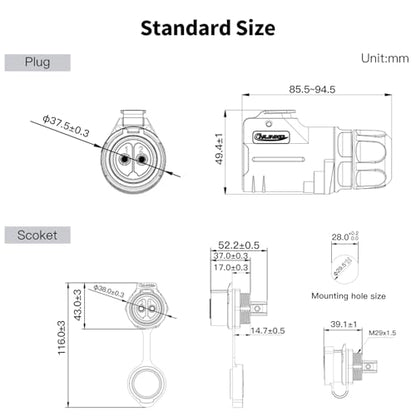 CNLINKO LP-28 2-Pin Waterproof Connector Screw Lock Circular Connector, IP68 Quick Plugging Aviation Connector, M28 Single Hole Socket Panel (2-PIN Screwing) - size: 2-Pin Screw-Assembly, style: Single-Hole Socket Set