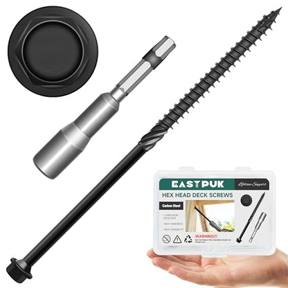 #14 x 6 Inch Wood Screws, 20-Pack Hex Head Lag Screw, Black Coating Carbon Steel Deck Screws for Timber, Log, and Landscape Wood Applications - size: #14 x 6"