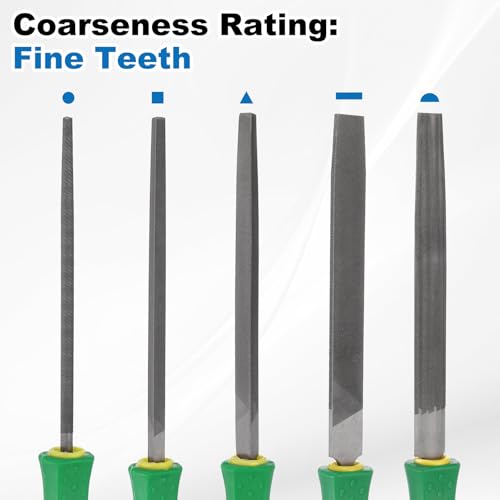 HARFINGTON 5pcs Metal File Set 10" Fine Teeth High Carbon Steel Hand Files with PP Handle Square/Flat/Triangle/Half-Round/Round for Metal Wood Stone Grinding Polishing Engraving - size: 10 Inch, style: Fine Teeth
