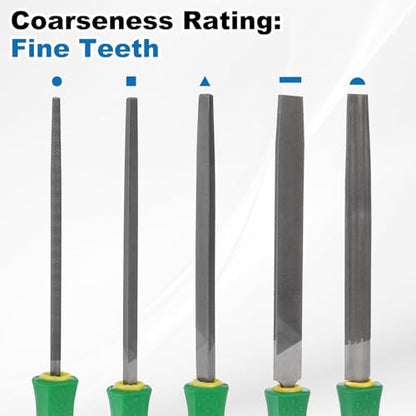 HARFINGTON 5pcs Metal File Set 10" Fine Teeth High Carbon Steel Hand Files with PP Handle Square/Flat/Triangle/Half-Round/Round for Metal Wood Stone Grinding Polishing Engraving - size: 10 Inch, style: Fine Teeth