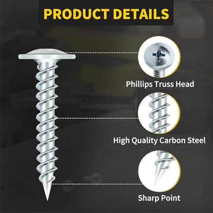 Truss Head Wood Screws #8 x 1 Inch, 110PCS, FIXLINK Self Tapping Screws - color: Silver, size: #8 x 1"