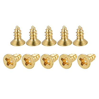 uxcell Brass Wood Screws, M3.5x8mm Phillips Flat Head Self Tapping Connector for Door Hinges, Wooden Furniture, Home Appliances 50Pcs - size: M3.5x8mm