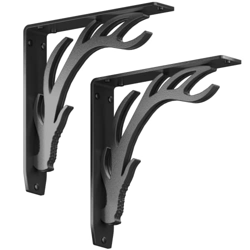 Starby Elk Lodge Antler Heavy Duty Steel Fireplace Mantel Brackets, Floating Shelf, Countertop Support, Log Cabin - Hand Welded (2 Pack) (10 x 10 x 2) - color: Elk Lodge, size: 10" x 10" x 2"