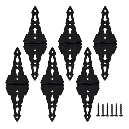HOME MASTER HARDWARE 8" Heavy Duty Gate Hinges, 6 Pack Strap Hinges, Black