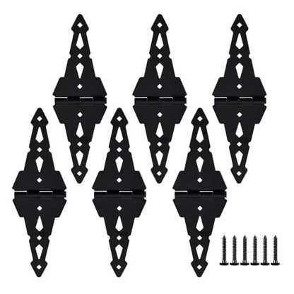 HOME MASTER HARDWARE 8" Heavy Duty Gate Hinges, 6 Pack Strap Hinges, Black