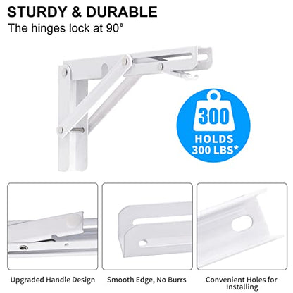 YUMORE Folding Shelf Brackets, 8 Inch Heavy Duty L Bracket, White, 2 Pack - color: White, size: 8 Inch