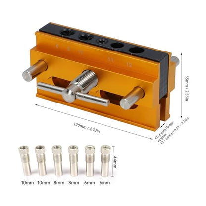 Self Centering Doweling Jig KitAdjustable Drill Guide for Woodworking, Biscuit Joiner Straight Hole Drilling with 6 Precision Bushings - size: Gold