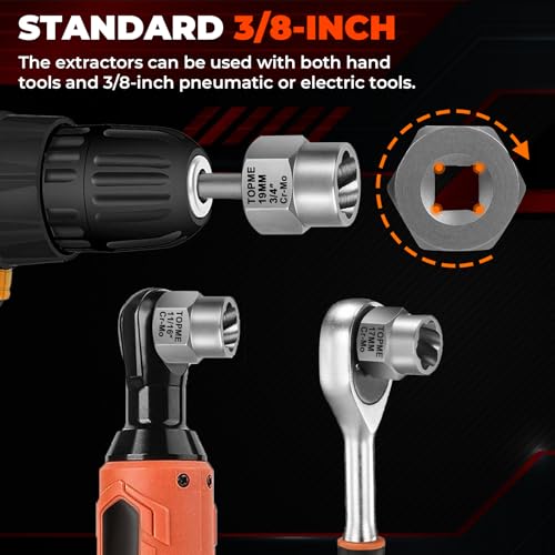 Bolt Extractor Kit,14 Piece Impact-Grade CR-MO Steel Nut Remover Set