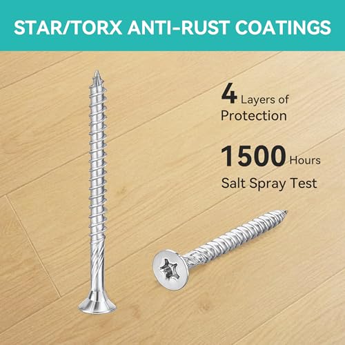 Wood Screws #8 × 2 inch Torx Star Drive Deck Screws Flat Head M4 × 50 Countersunk T25 Self Tapping Thread Cut 100pcs Carbon Steel Galvanized (100PCS/Small Box) - color: Silver, size: #8×2