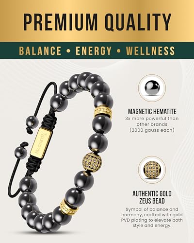 MagnetRX® Hematite Beaded Magnetic Bracelets (Gold Zeus 8mm) - color: Gold Zeus 8mm Bead