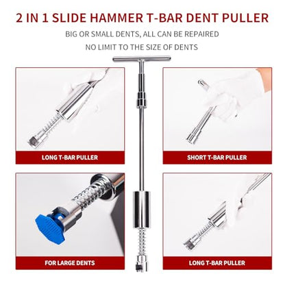 97pcs Dent Puller Kit, Car Dent Puller for Dent Repair, Car Dent Puller Kit with Golden Lifter, Slide Hammer T-Bar, Bridge Puller, Paintless Dent Removal Kit for Car Refrigerator Door Ding Repair