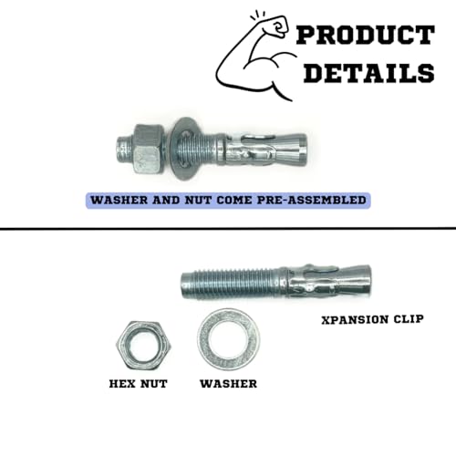 MIGHTY FASTENERS Zinc-Plated Steel Wedge Anchors, 3/4" X 4-1/4" - Heavy-Duty Mounting Bolts for Concrete - 25 Pack - size: 3/4" X 4-1/4"