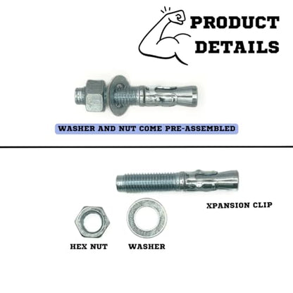 MIGHTY FASTENERS Zinc-Plated Steel Wedge Anchors, 3/4" X 4-1/4" - Heavy-Duty Mounting Bolts for Concrete - 25 Pack - size: 3/4" X 4-1/4"