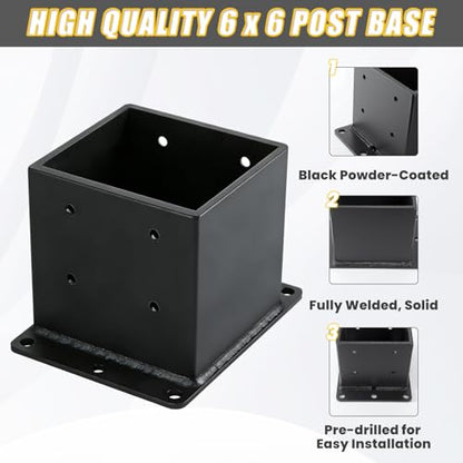 Heavy Duty 6x6 Post Base 2 Pcs Thickness: 0.118“/3MM - size: 6x6