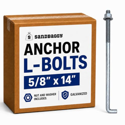 Sandbaggy 5/8" x 14" Threaded Concrete Anchor L-Bolts (Nuts & Washers Included) - Hot Dipped Galvanized - Sill Plate, Base Plate, Masonry, Wood, Cement Anchors, J Bolt (10, 5/8” x 14”) - size: 5/8” x 14”