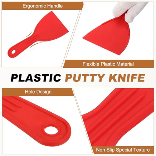 HARFINGTON 5pcs Putty Knife Scraper 4" Width Flexible Plastic Red - color: Red, size: 4"