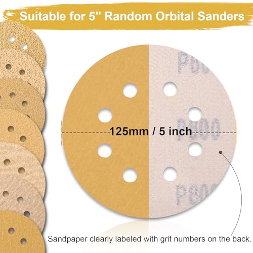 5 Inch 8-Hole Hook and Loop Sanding Discs 800 Grit, 100 PCS