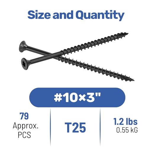 WELLOCKS #10 x 3 in Black Deck Screws, 1.2 lbs with T25 Bit - size: #10×3, style: 1.2LBS Black