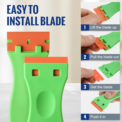 WORKPRO Plastic Razor Blade Scraper Kit, 3 Scrapers with 120 Blades - size: 3 Pack + 120 Blades