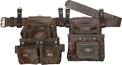 Tool Belt | Leather Tool Rig for Carpenters, Framers, Electricians, Constructors, and Handyman | Adjustable Tool Pouches.