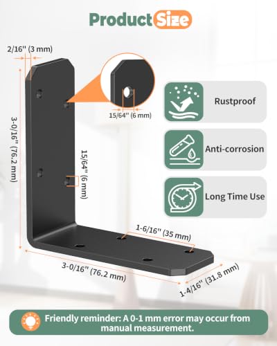 3"x3" L Brackets, 90 Degree Angle Iron, Black-4 Pcs - color: Black-4 Pcs