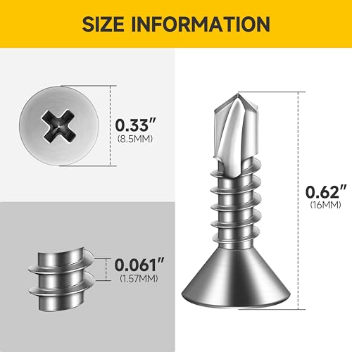 Mywish (400Pcs) #10 x 5/8" Sheet Metal Screws, Flat Phillips Head 410 Stainless Steel Self Tapping Screws for Metal, Self Drilling Mouting Screws for Metal Plastic & Wood - size: #10 x 5/8"