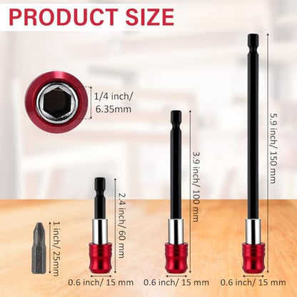 Lasnten 9 Pcs Drill Bit Extension Set 6'' 4'' 2'' Magnetic Drill Extension Bit Holder Drill Bit Extender 1/4 Inch Hex Bit Holder with 9 Bits Adjustable Depth Screwdriver for Impact Driver