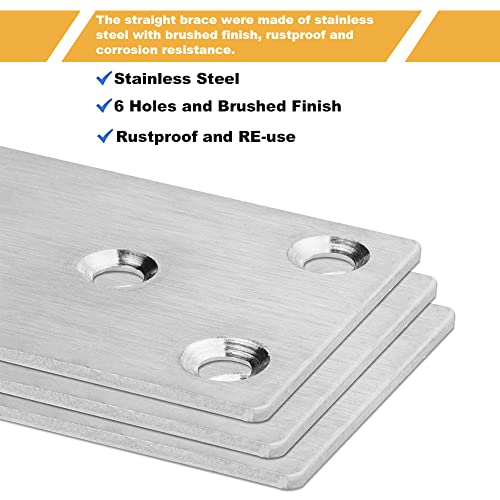 20 Pcs Silver Flat Bracket 4 x 2 Inch Stainless Steel Wood Joining Plates Mending Plate Flat Bracket with Screws, Steel Metal Straight Brace for Wood Furniture Cabinet Shelves - size: 100MM-Silver